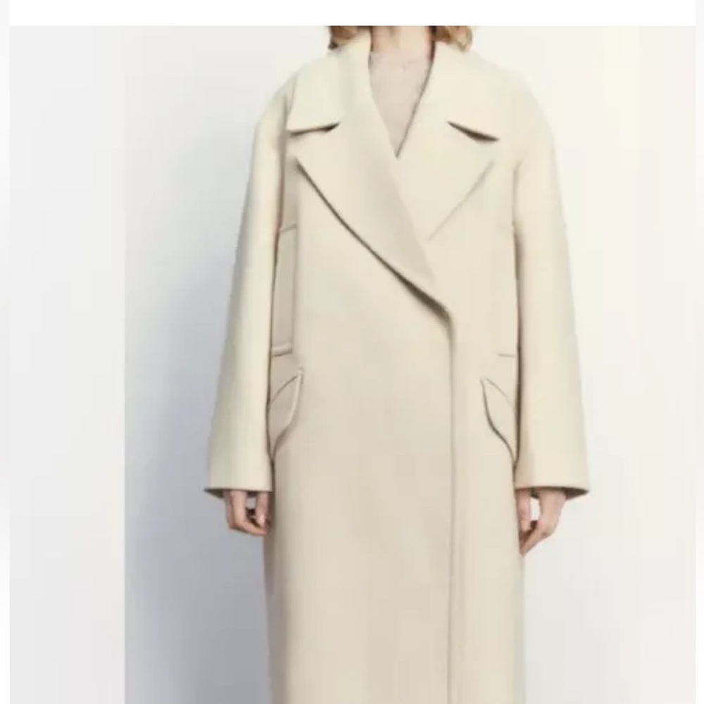 Zara oversized cream coat with asymmetrical pockets - Picture 10 of 13